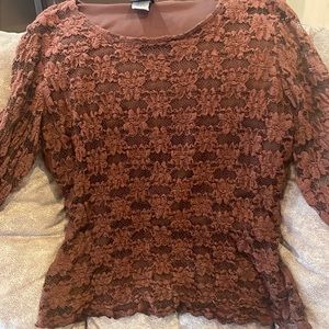 Vintage J.t.b Lace Brown Blouse Size Large